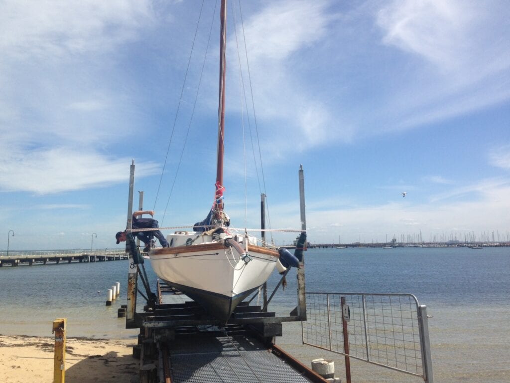 Boat Slipping from St Kilda Harbour into the RMYS Yard for an Antifouling Service.