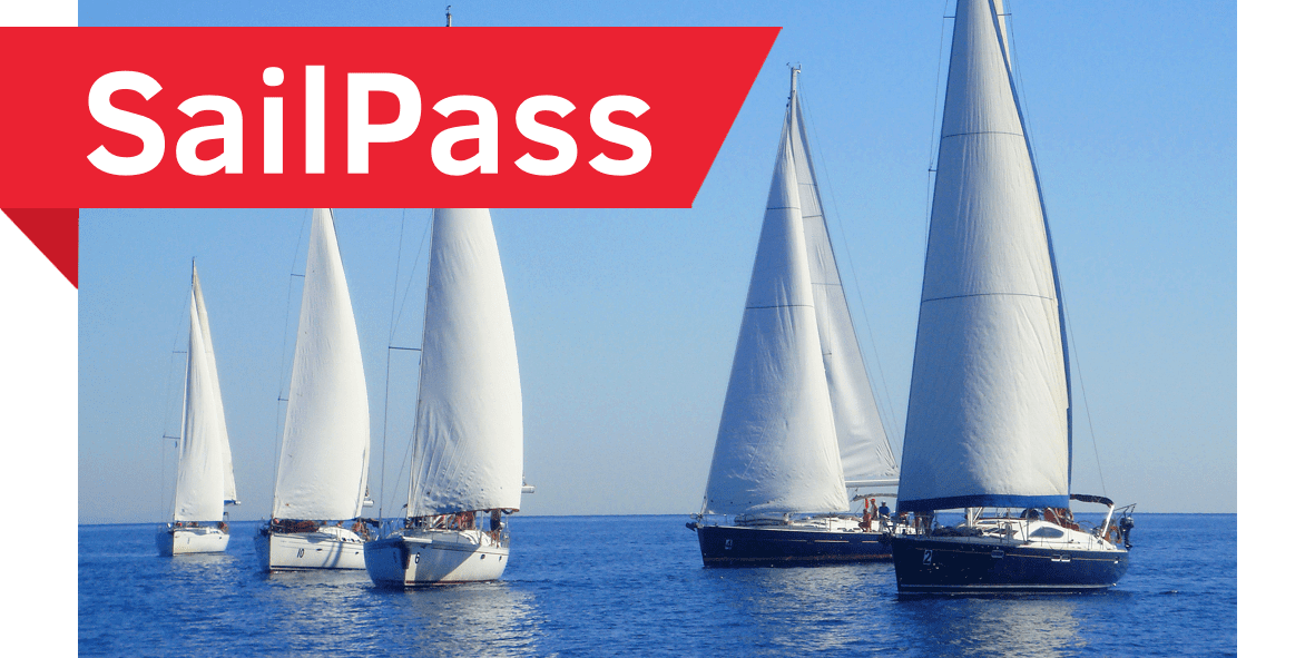 Yachts Sailing on Blue Water with Sailpass logo
